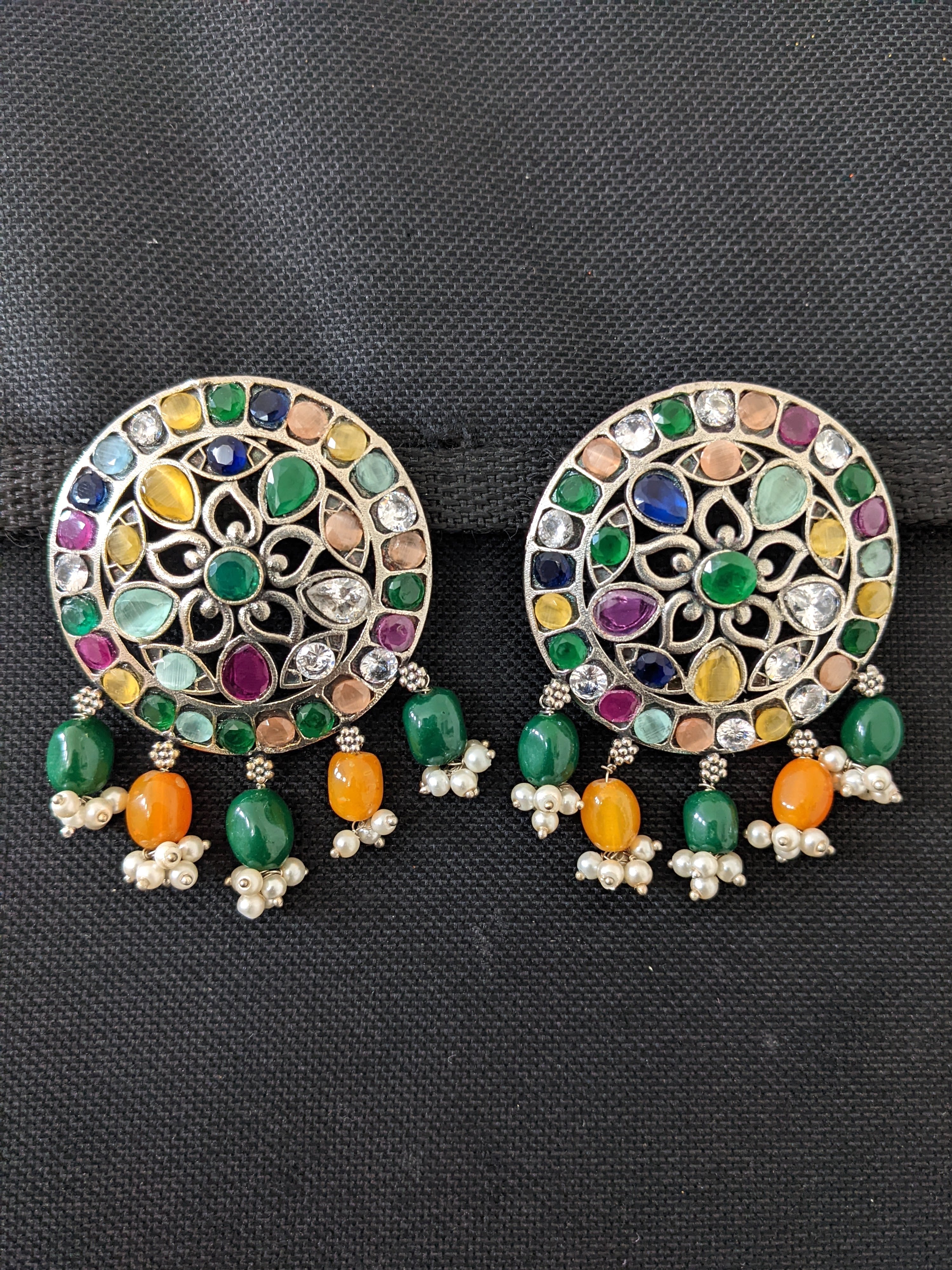 Ethnic Afghani statement German Silver earrings - NetraDesignSolutions